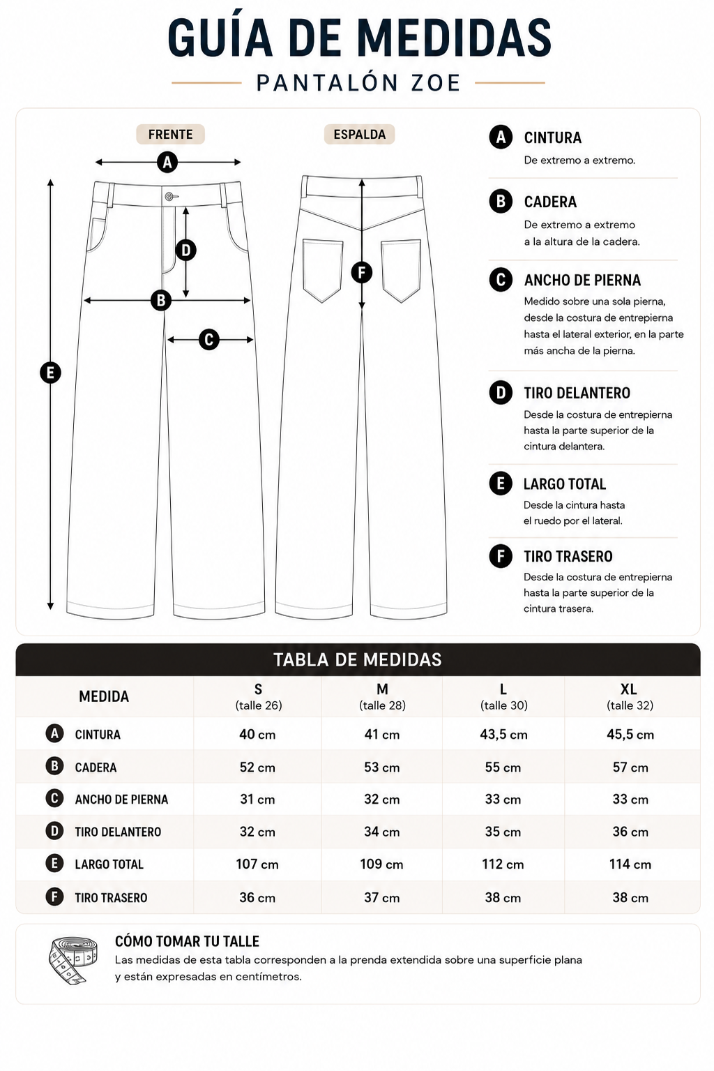 Gu&iacute;a de talles Pantal&oacute;n Zoe